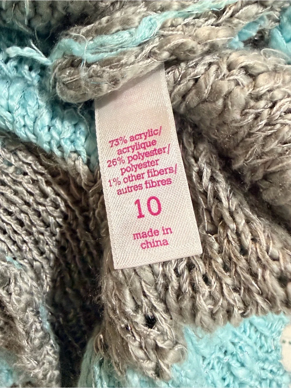 Justice Girls’ Striped Hooded Knit Sweater - Turquoise and Gray Size 10